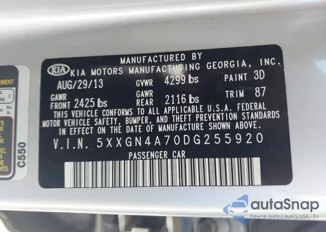 2013 Kia Optima Ex from USA, damaged, VIN 5XXGN4A70DG255920